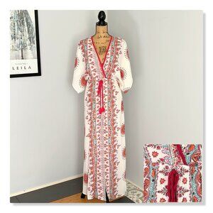 Mamey Boho Kimono Sleeve Front Slit Beach Maxi Dress Sz S